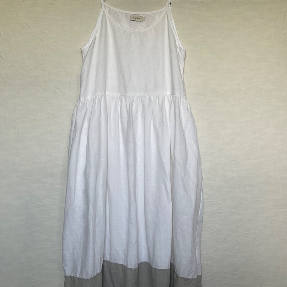 Voluminous Linen Maxi Dress White/Grey Colour Block Sundress Made in EU Size XL - Picture 3 of 16